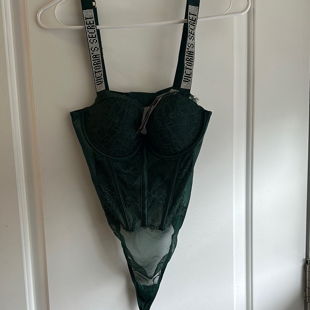 Victoria's Secret Dark Green Lace Bodysuit